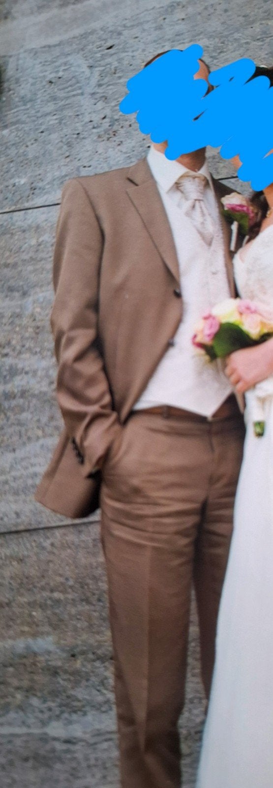 3-Delig trouwpak, beige, maat 48, Kleding | Heren, Bruin, Ophalen of Verzenden, Zo goed als nieuw, Kimo
