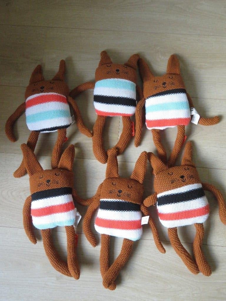 6 x Konijn van Hema gebreid gehaakt blauw wit oranje streep, Kinderen en Baby's, Speelgoed | Knuffels en Pluche, Hema, Konijn