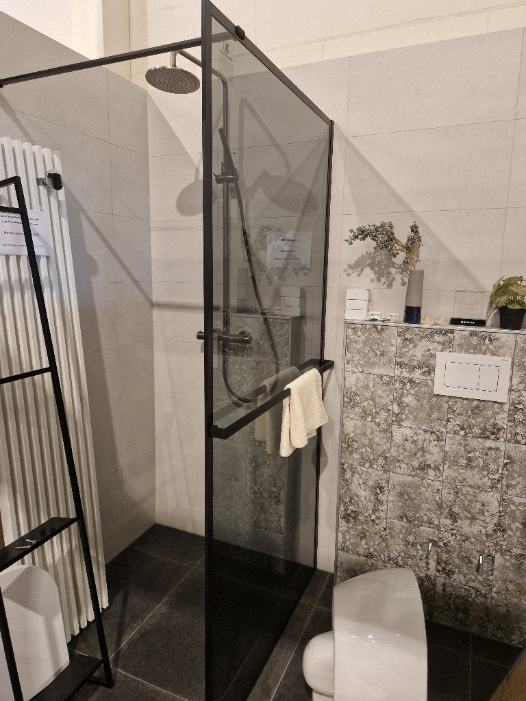 Inloopdouche nieuw, 100cm, rookglas met zwart kader., Ophalen, Nieuw, Douche