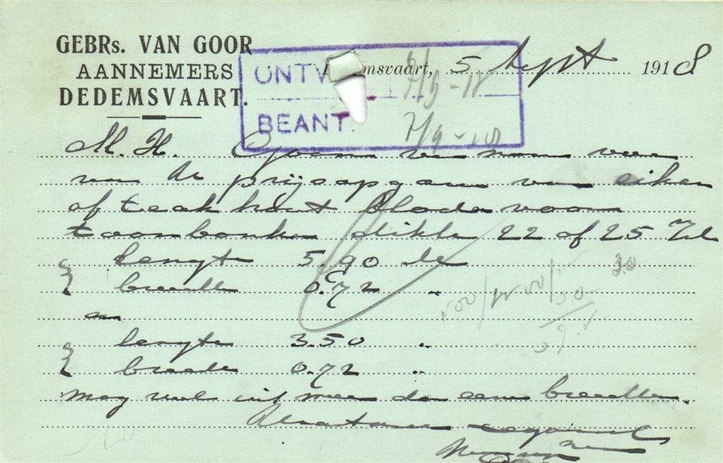 Gebrs. van Goor, Dedemsvaart - 09.1918 - briefkaart, Ophalen of Verzenden, Briefkaart