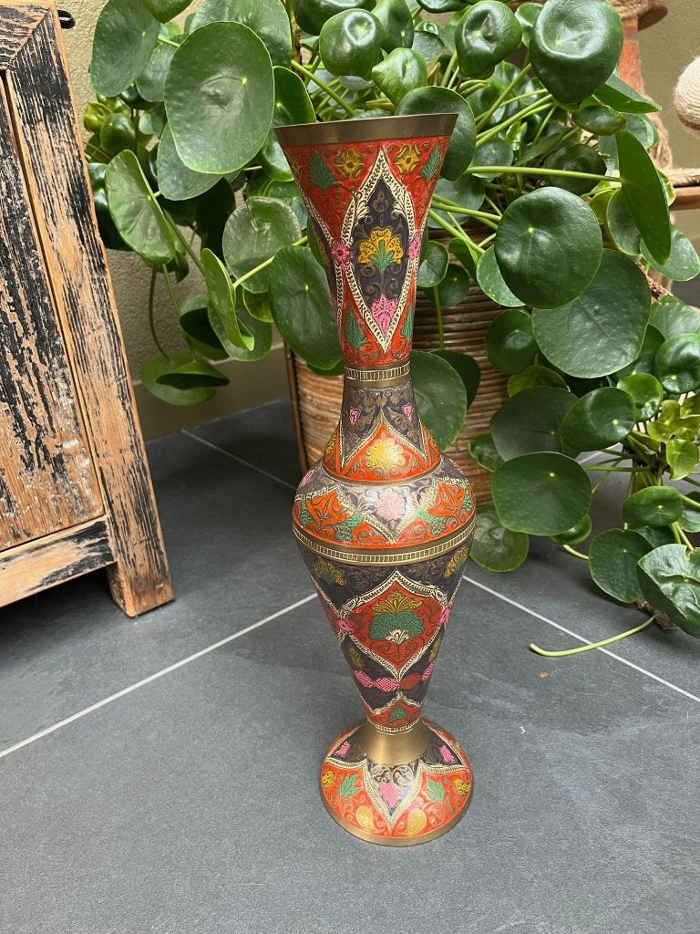 India vaas brons handbeschilderd Indiase vaas 45 cm, Antiek en Kunst, Ophalen of Verzenden