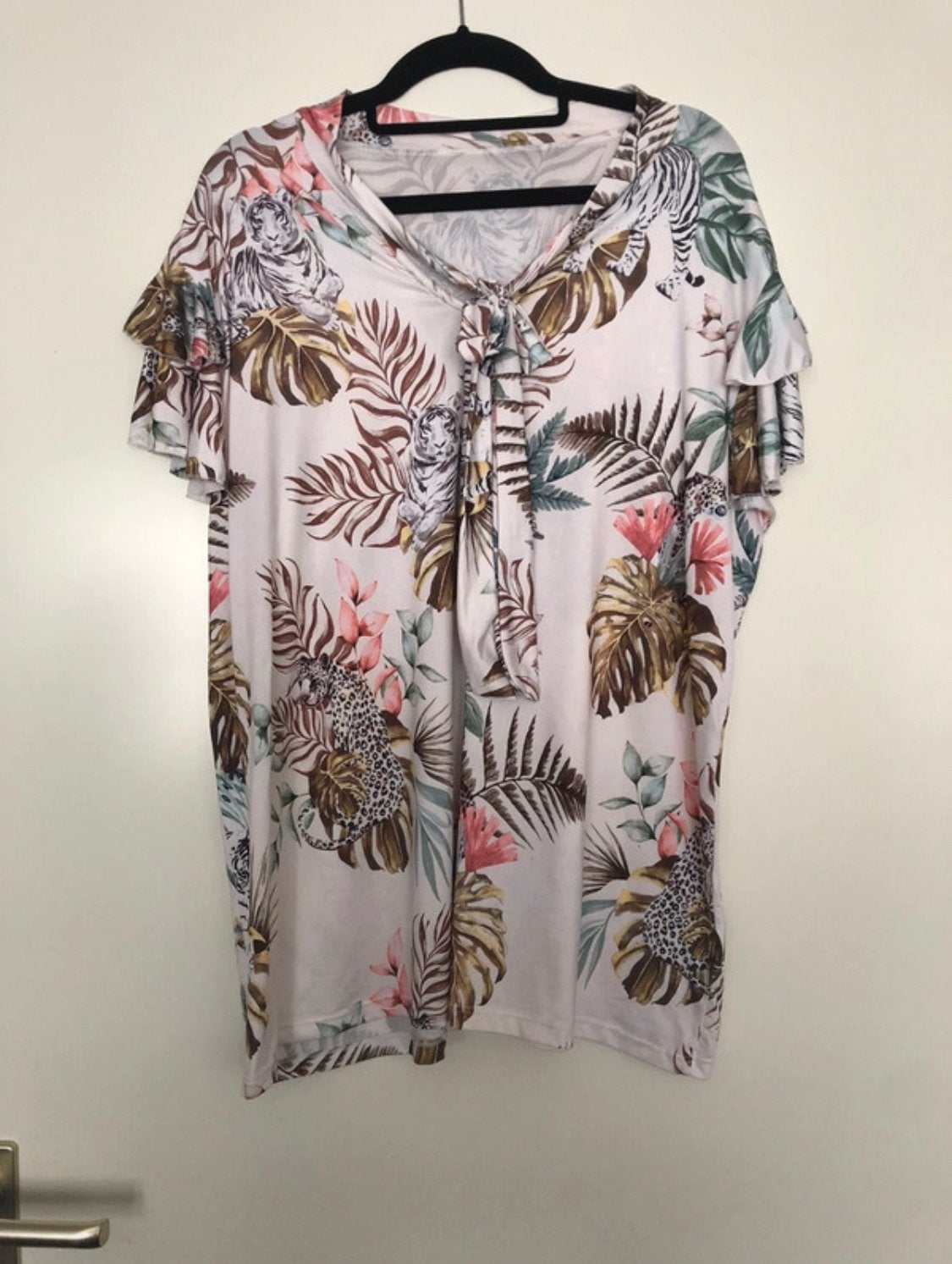 Zomerse tuniek met dierenprint en bladmotief, Ophalen of Verzenden, Zo goed als nieuw, Maat 46/48 (XL) of groter, Meerkleurig
