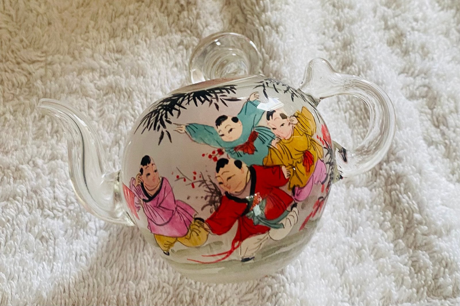 Chinees mini glazen theepotje met zotjes, Verzenden