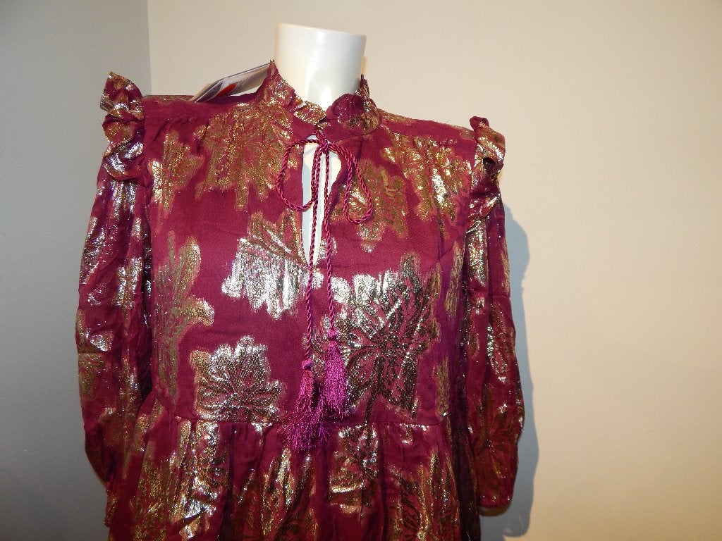 Janice bordeaux rode jurk goud lurex draad motief Nieuw M, Maat 38/40 (M), Janice, Verzenden, Nieuw