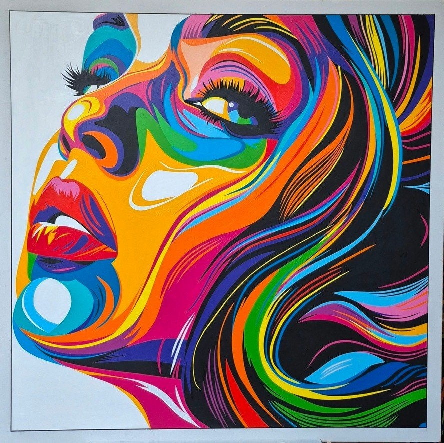 Schilderij Franklin van Dam Expressief Vrouw Pop-Art, Abstract, Acrylverf, Hout, Handgeschilderd