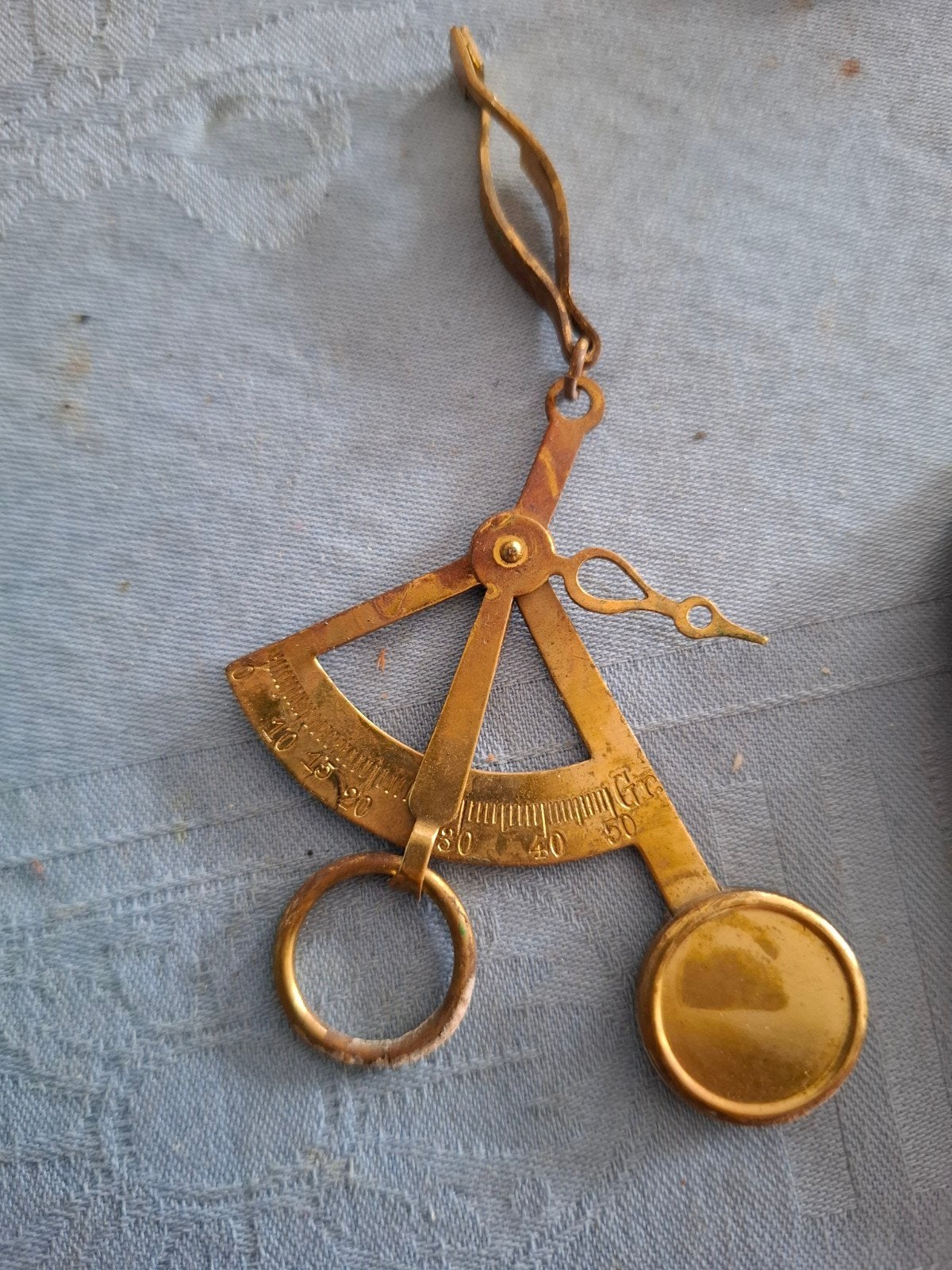 Antieke messing brievenwegermet Etui - 10 cm, Ophalen of Verzenden