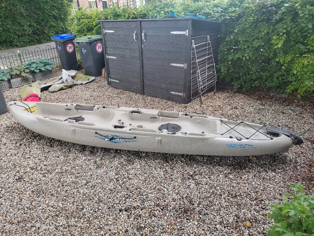 Zeer complete Hobie Mirage Outfitter tandem trapkano, Watersport en Boten, Kano's, Ophalen, Gebruikt, Met peddels, Overige typen