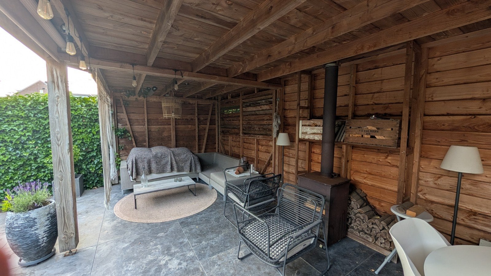 Ruime houten veranda met plat dak - 9x3 meter, Ophalen, Gebruikt, Veranda