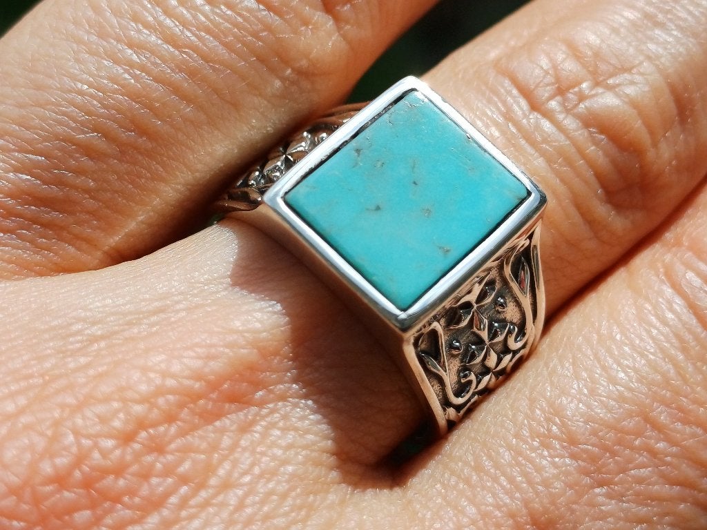 Vanoli 925 zilveren heren ring met turquoise maat 19, Vanoli, Blauw, 19 tot 20, Amsterdam