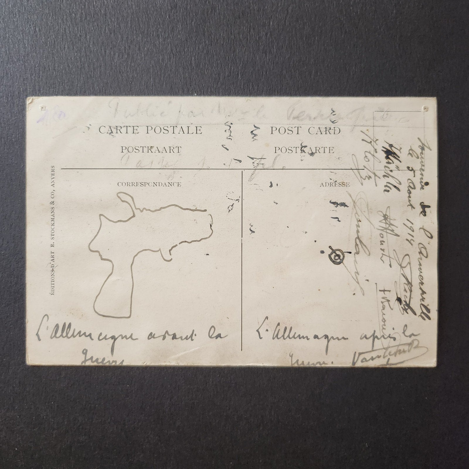 5 Aug 1914 Historische WOI-Kaart met Antiduitse Spotprent, Ophalen of Verzenden, Voor 1920, Gelopen, Politiek en Historie