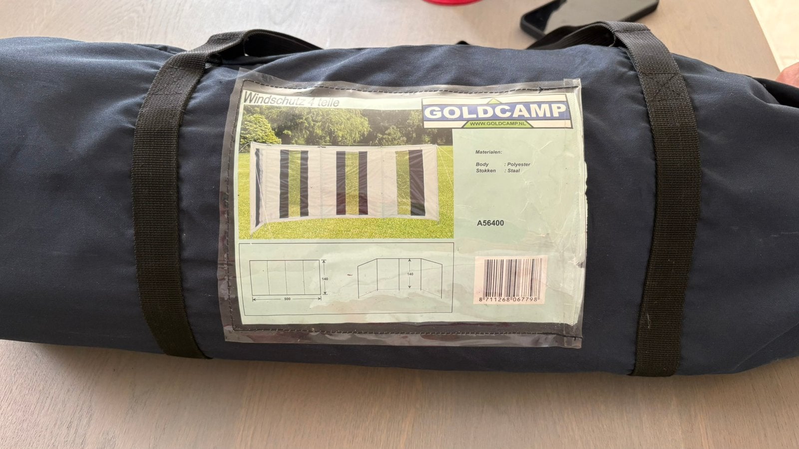 Windscherm Goldcamp 5 meter breed grijs, Ophalen, Gebruikt, Tot en met 5