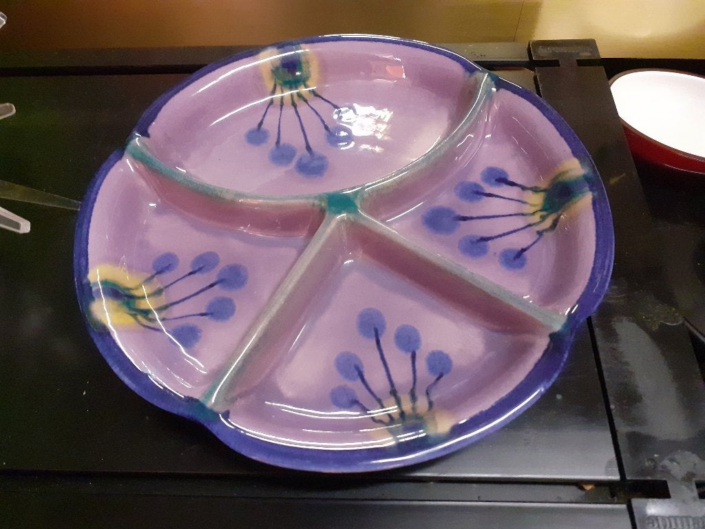 Lila schaal keramiek flora jaren 70 design retro 1970s, Gebruikt, Porselein of Keramiek, Schaal, Rond
