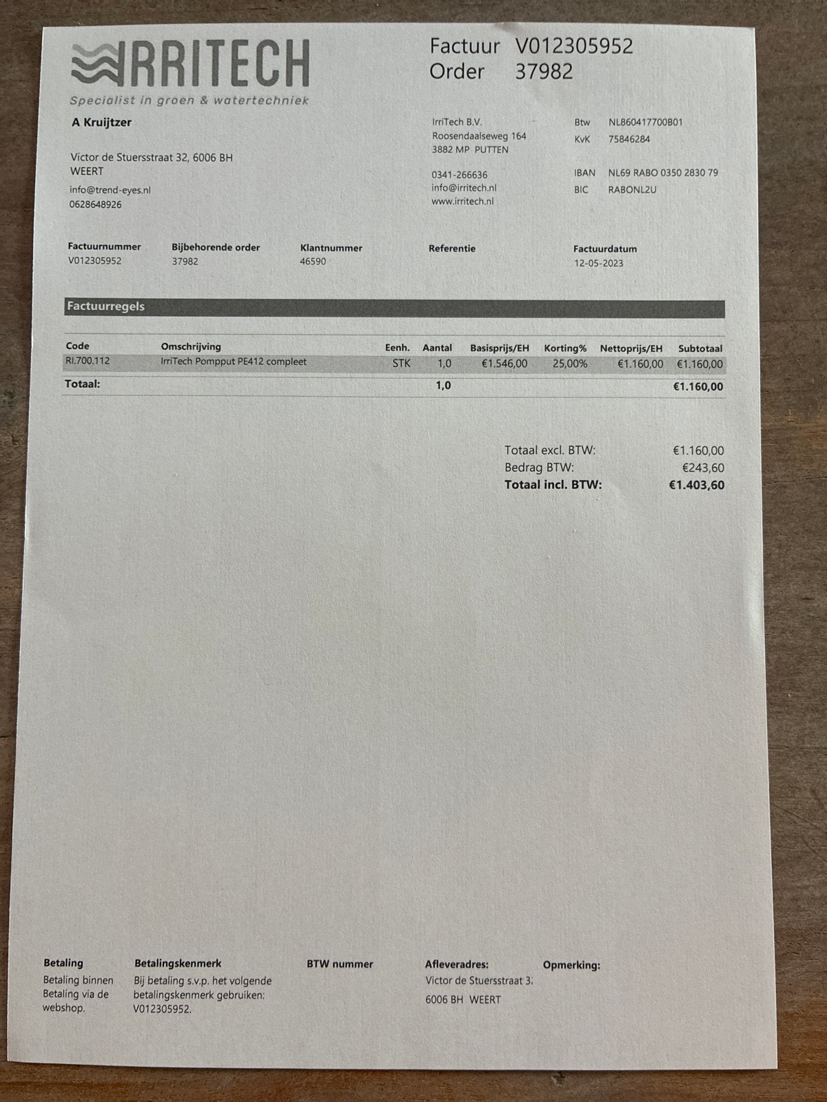 Complete Irritech PE412 Dompelpomp met put en deksel, Ophalen
