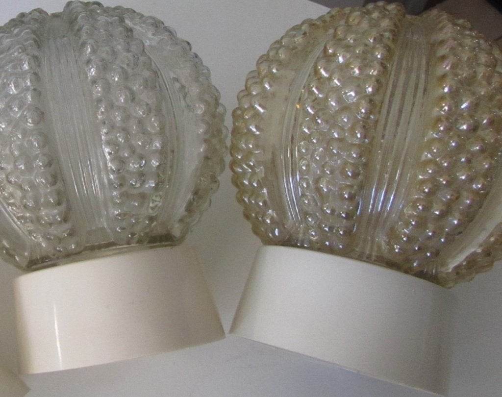 Vintage plafondlamp; reliëf glas, Gebruikt, Plafondlamp, Glas, Overige kleuren