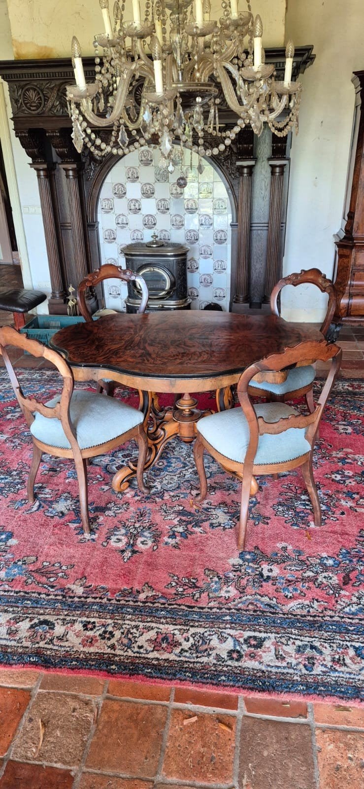 Antieke Biedermeier eethoek - tafel met 4 stoelen, Antiek en Kunst, Antiek | Meubels | Tafels, Ophalen