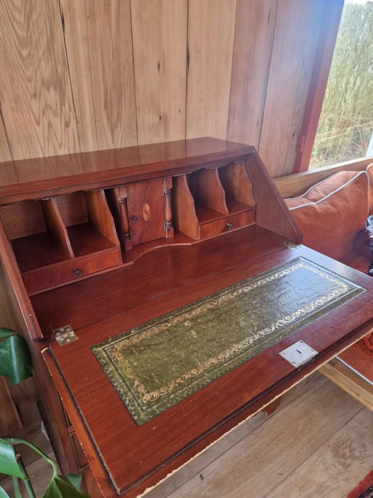 Antiek Mahonie Secretaire Bureau met Leren Inleg, Antiek en Kunst, Ophalen of Verzenden