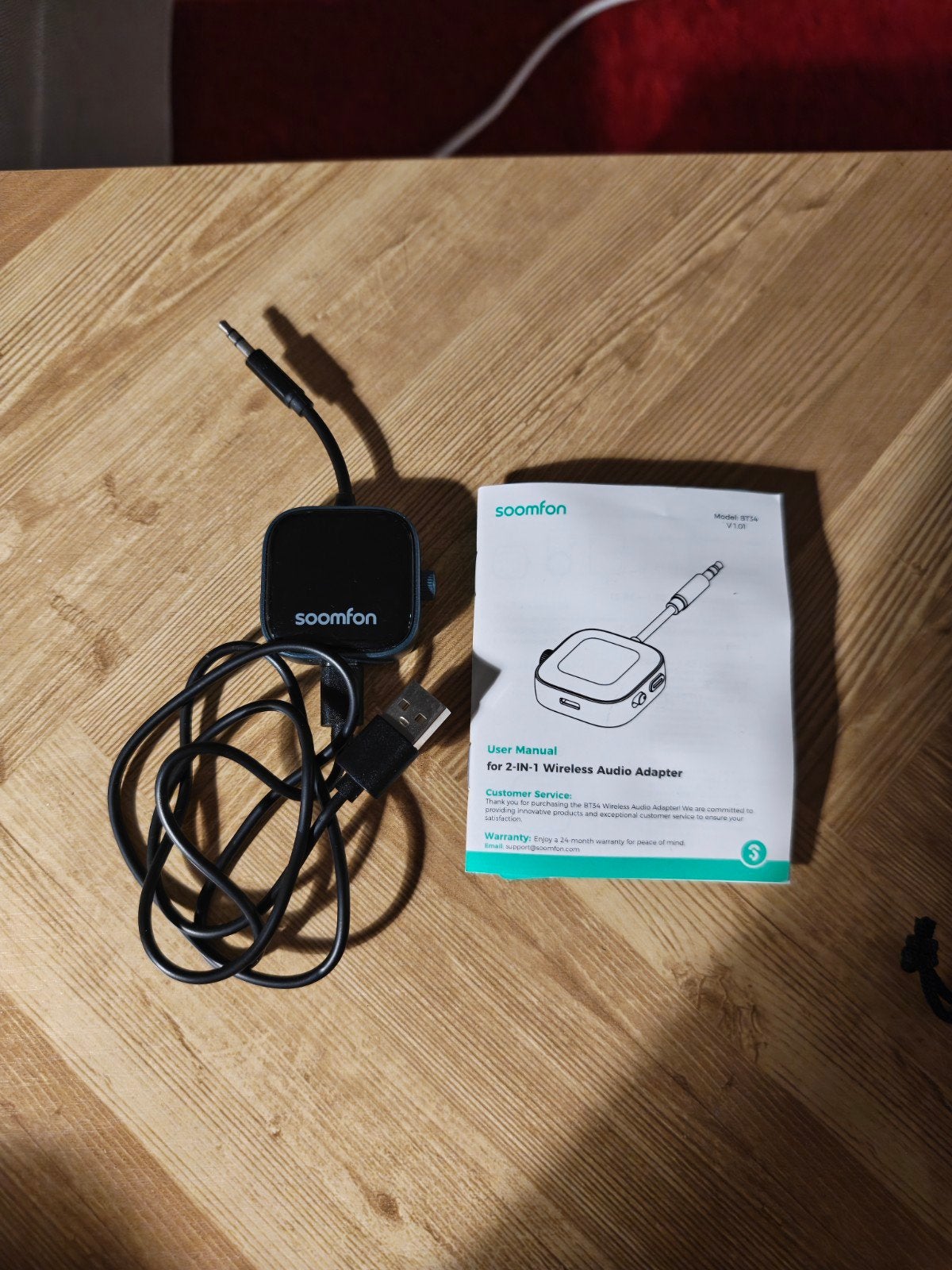 Soomfon BT34 2-in-1 Draadloze Audio Adapter, Audio, Tv en Foto, Ophalen of Verzenden, Zo goed als nieuw, Minder dan 2 meter, Overige kabels