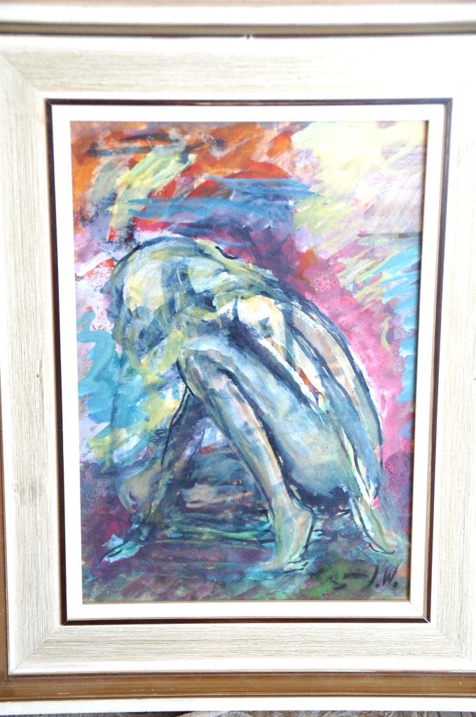 Kleurrijk schilderij Gesigneerd met de letter J W, Ophalen of Verzenden, Zo goed als nieuw, Schilderij