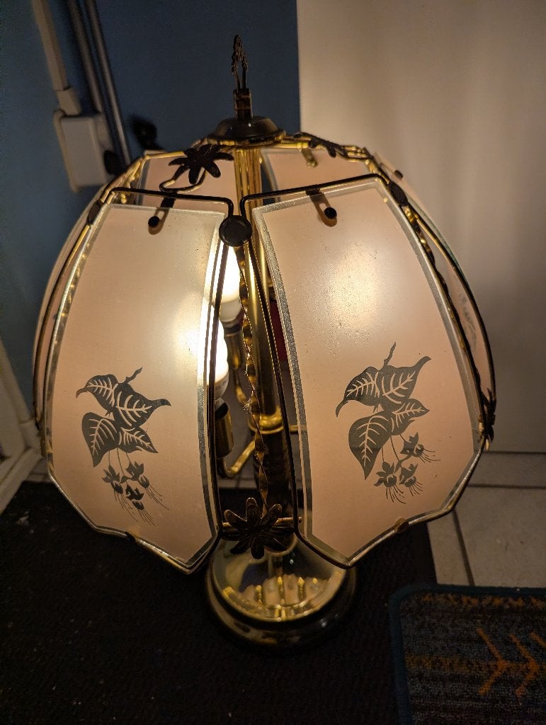 Vintage Tafellamp met Glazen Kap, Antiek en Kunst, Ophalen