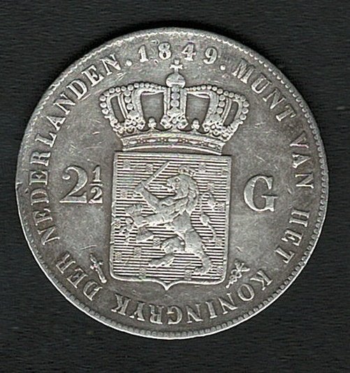 Rijksdaalder Koning Willem ll 1849, Zilver, Ophalen of Verzenden, Losse munt, 2½ gulden