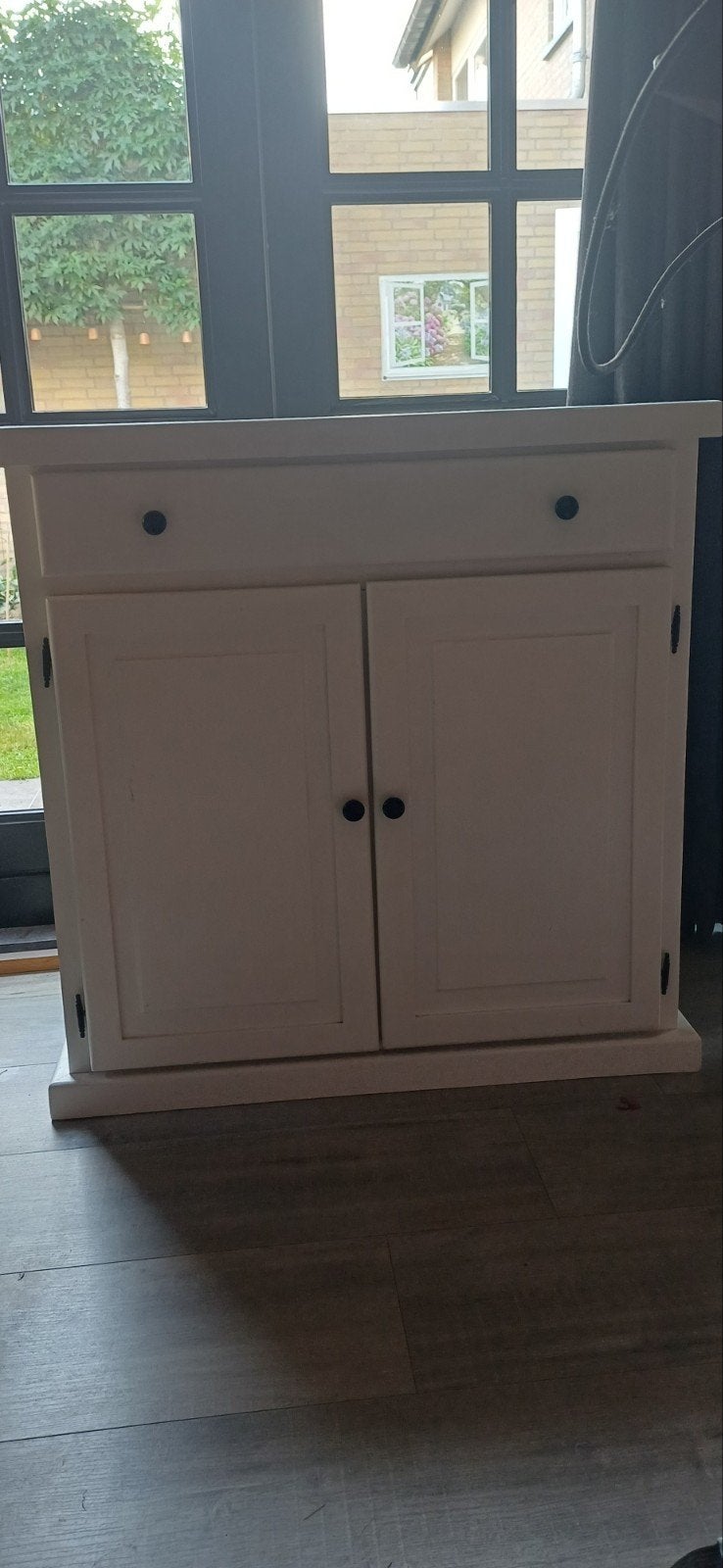 Witte houten kast met lade en deuren, Ophalen, Gebruikt
