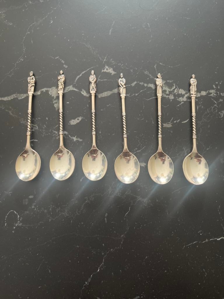 Set van 6 vintage apostellepeltjes verzilverd, Antiek en Kunst, Verzenden, Zilver