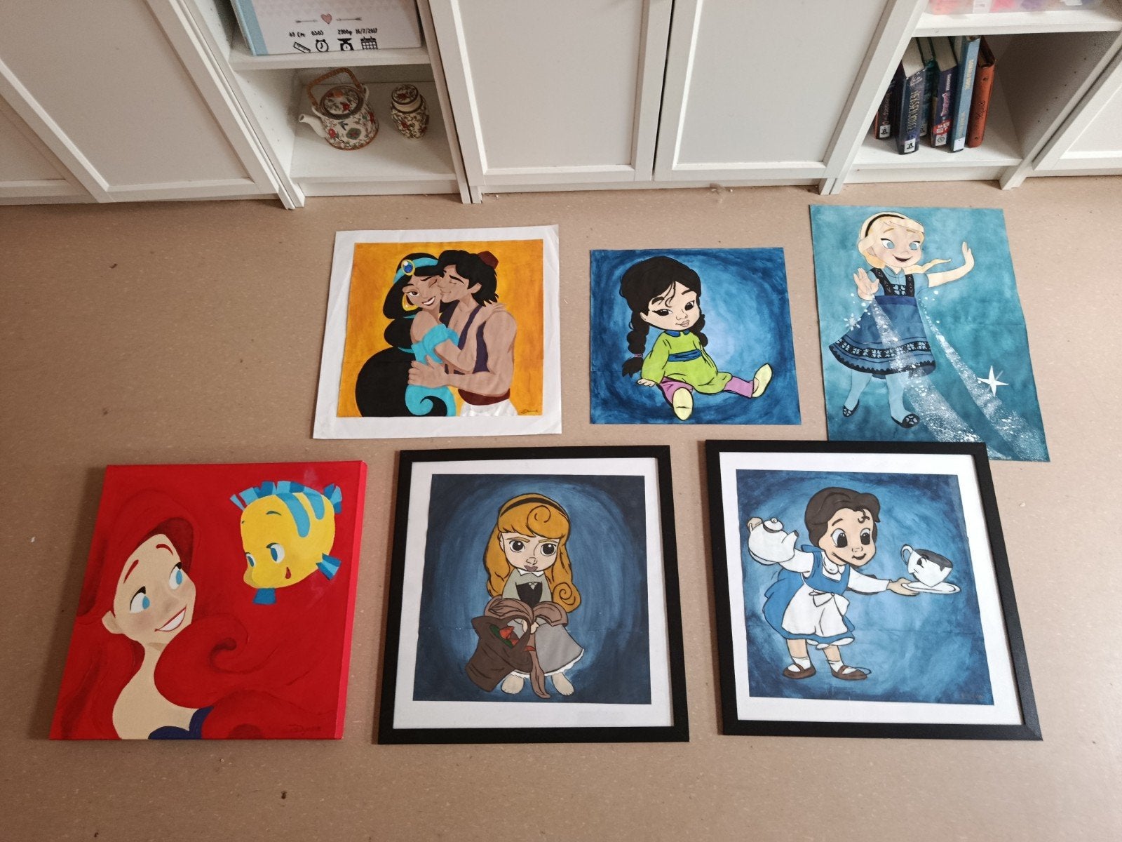 Set van 6 Disney prinsessen schilderijen, Antiek en Kunst, Ophalen of Verzenden