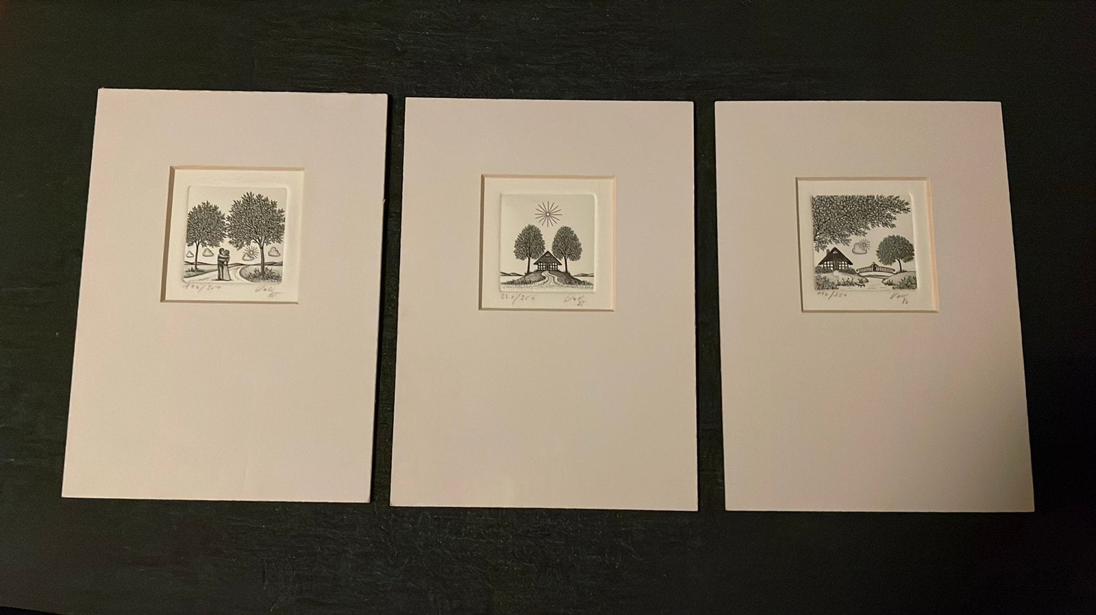 3 originele, gesigneerde miniatuuretsen van Volker Kühn., Antiek en Kunst, Ophalen of Verzenden