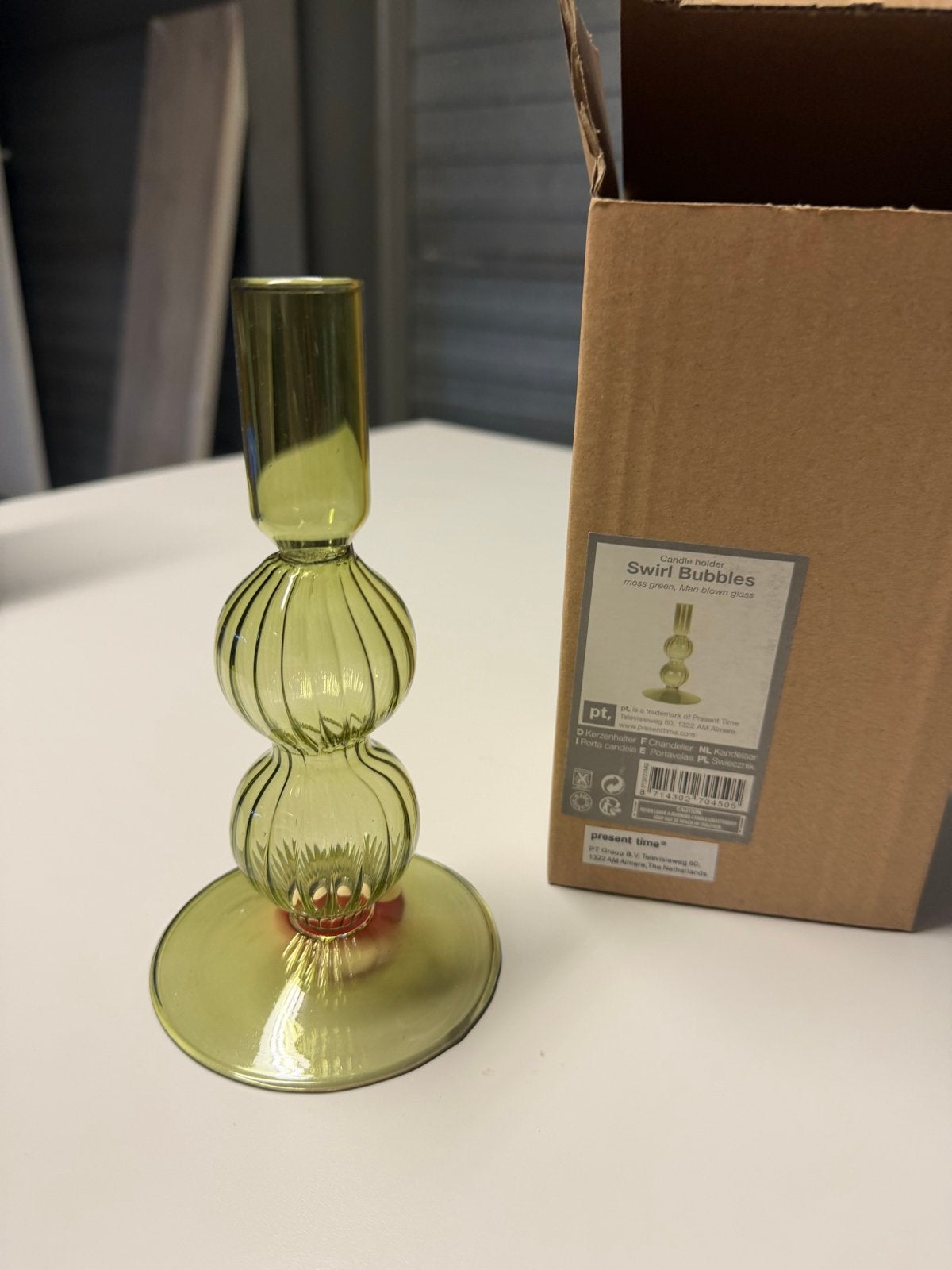 Present Time Swirl Bubbles Kandelaar Mosgroen Glas, Ophalen, Overige merken, Nieuw, Glas