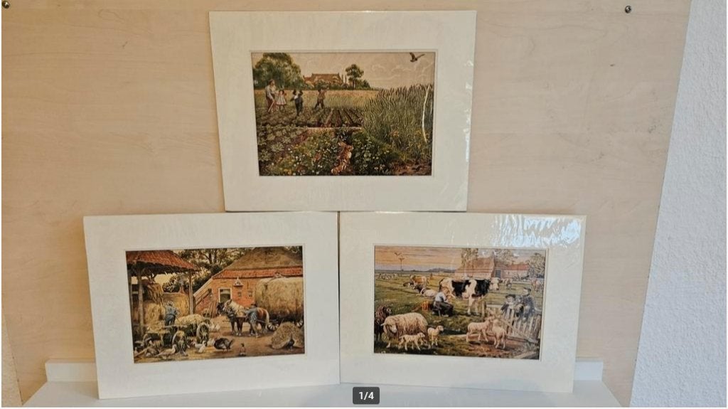 3 oude prenten in passe partout van Ot en Sien, Ophalen of Verzenden, Voor 1940, Gebruikt, Overige onderwerpen