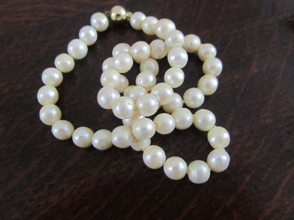 585 Gouden parelketting parel ketting 14 karaat goud collier, Ophalen, Goud, Ketting, Met edelsteen