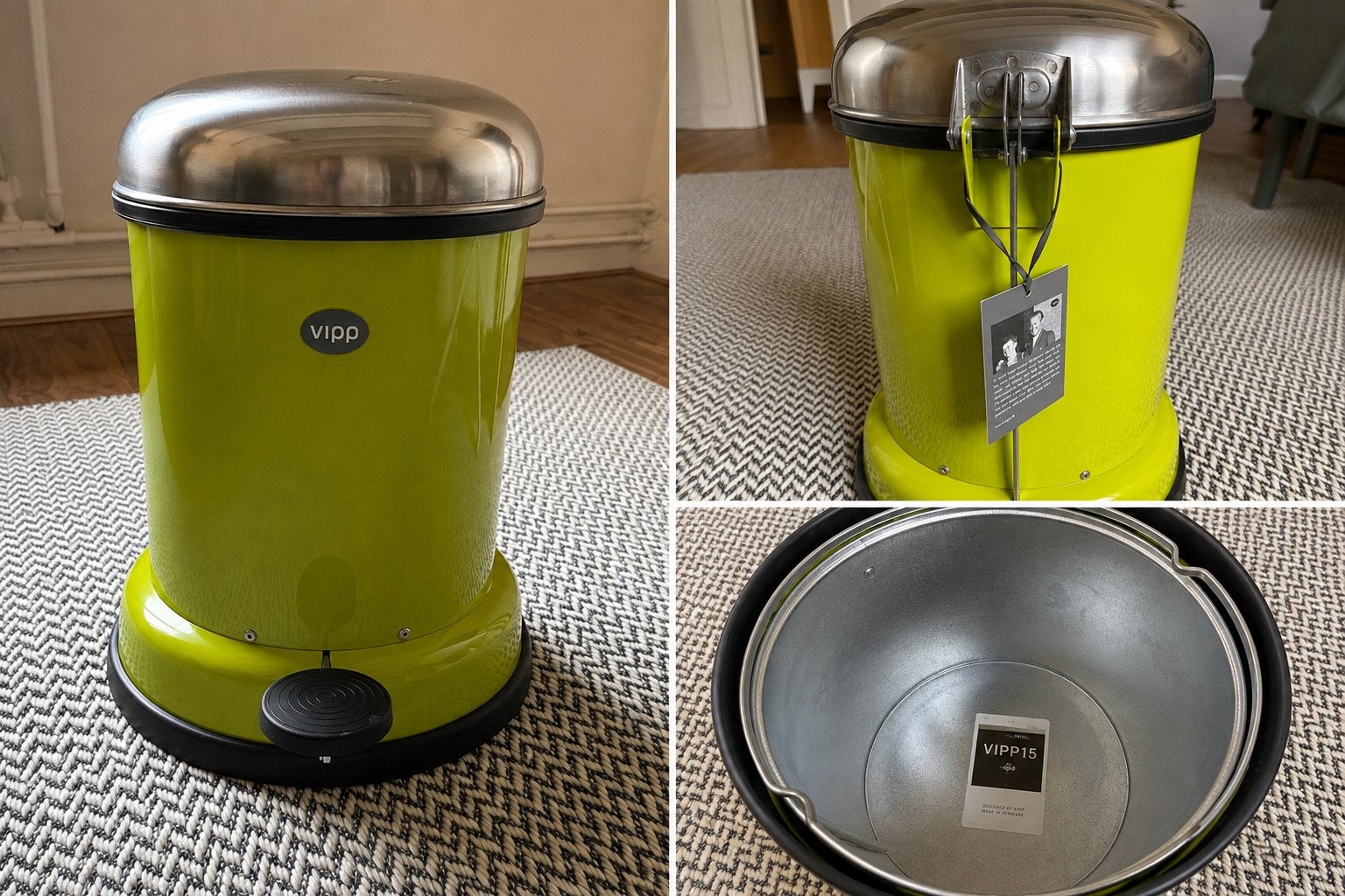 Vipp15 pedaalemmer 14 liter felgroene/limegroene, Huis en Inrichting, Ophalen of Verzenden, Zo goed als nieuw, Rvs