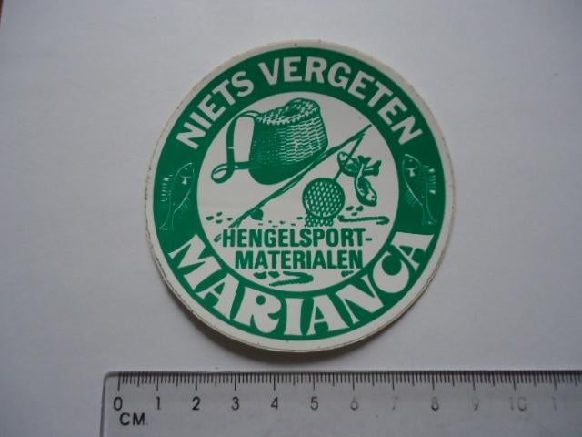 sticker oud Marianca hengelsport vissen retro, Verzenden, Zo goed als nieuw, Bedrijf of Vereniging