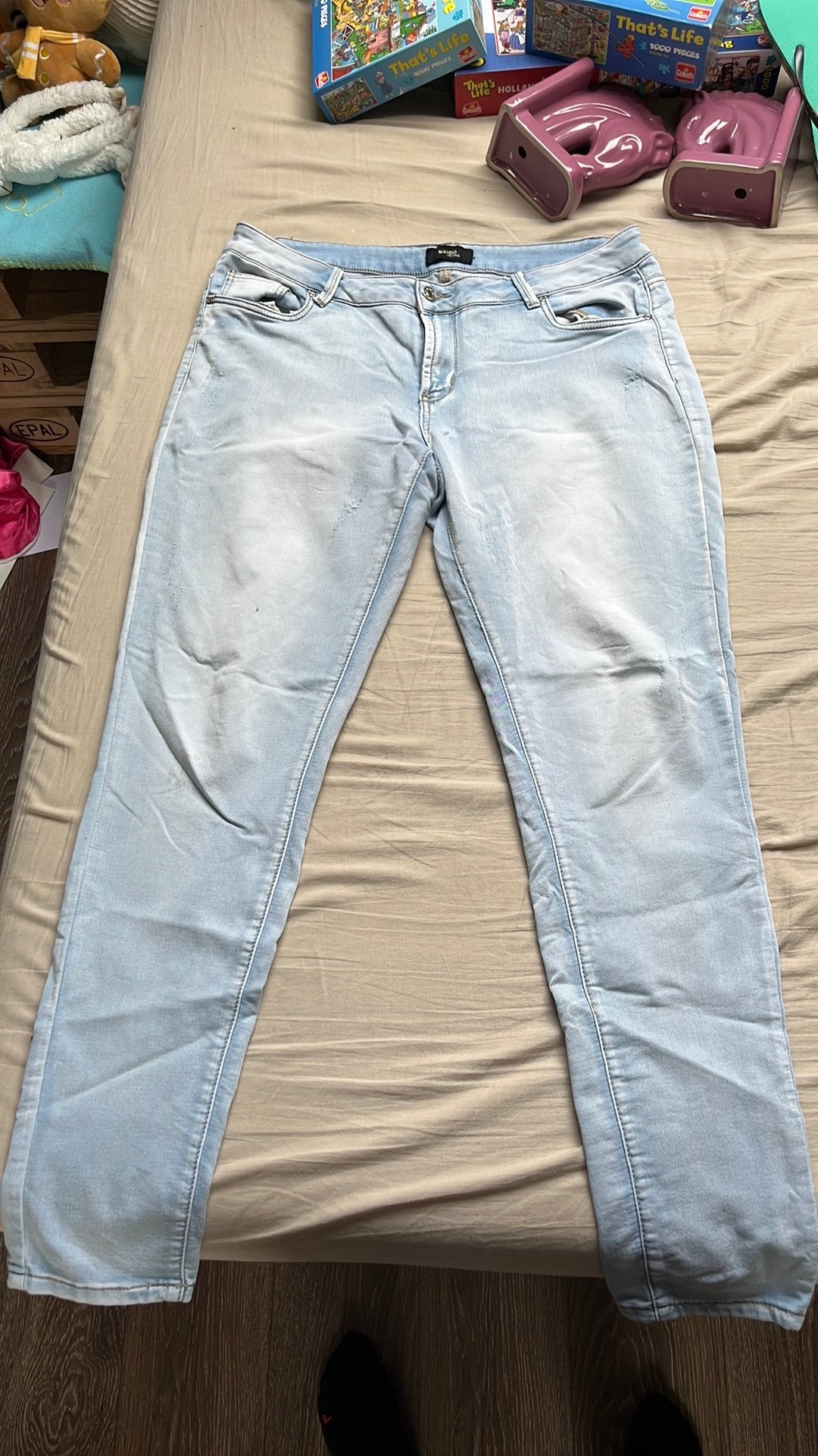 MAUDD Jeans Lichtblauwe Skinny Jeans W30/32, Kleding | Dames, Spijkerbroeken en Jeans, Ophalen of Verzenden, Gedragen, Blauw, Overige jeansmaten