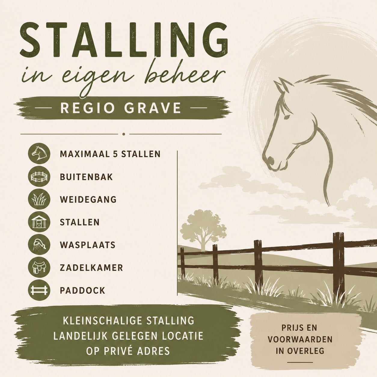 Stalling omgeving Grave, eigen beheer (max 5 stallen), Weidegang, 4 paarden of pony's of meer