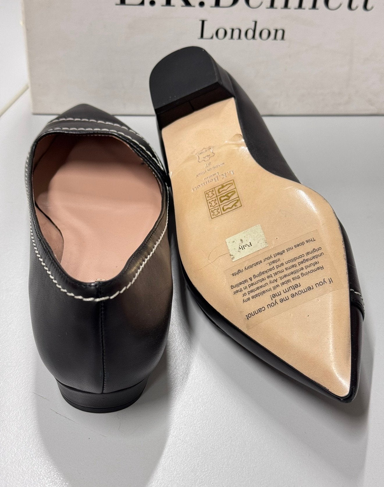 LK Bennett Polly Leather Contrast Stitch Flats schoen hak 37, Schoenen met lage hakken, Zwart, Nieuw, Ophalen of Verzenden