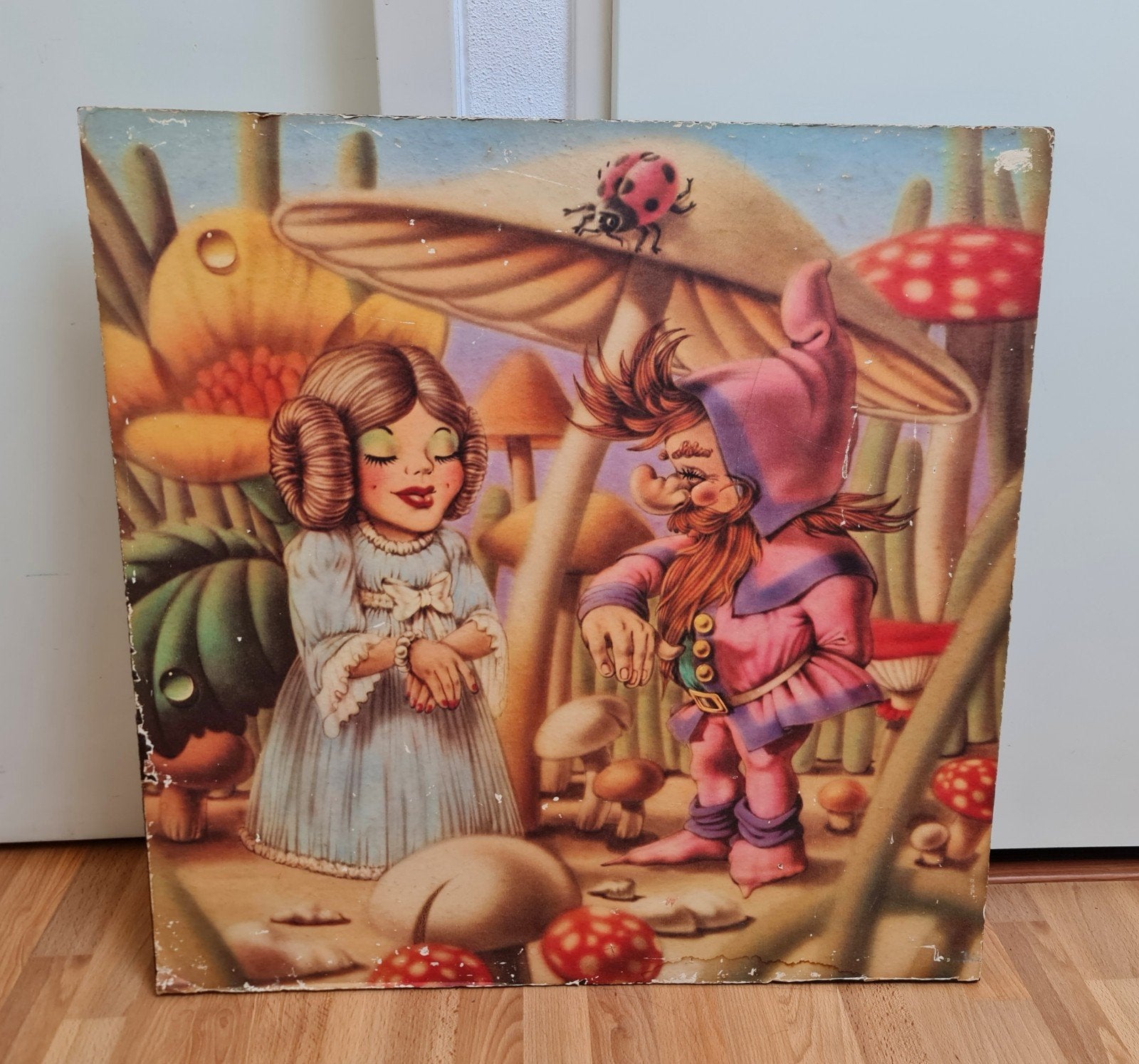 Vintage sprookjes poster prinses + kabouter hardboard uniek, Ophalen, Gebruikt, Meerkleurig, Vintage