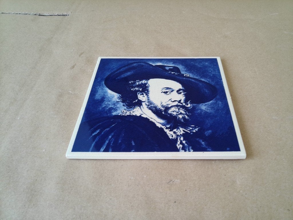 Vintage tegel Peter Paul Rubens tegel zelfportret 15x15cm, Ophalen of Verzenden