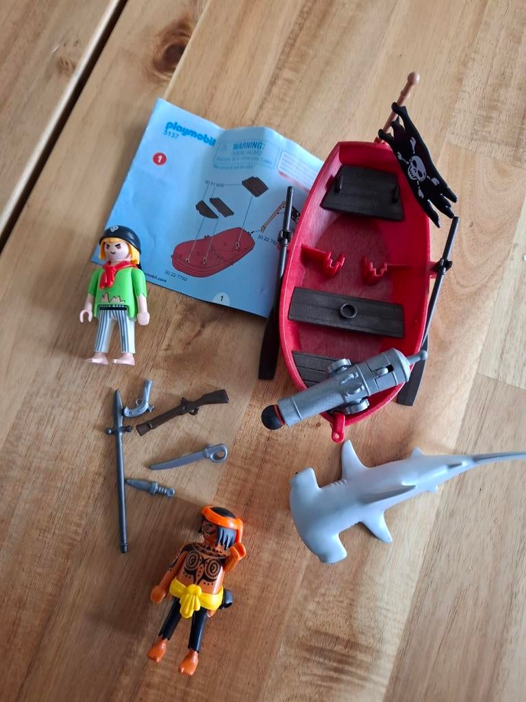 Playmobil 5137 Piratenboot met hamerhaai - Compleet!, Ophalen of Verzenden, Zo goed als nieuw, Complete set