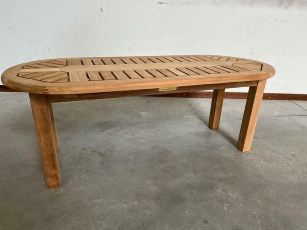 FSC teakhouten lounge tafel 120 x 53 x 45 cm nieuw, Ophalen of Verzenden, Nieuw, Ovaal, Teakhout