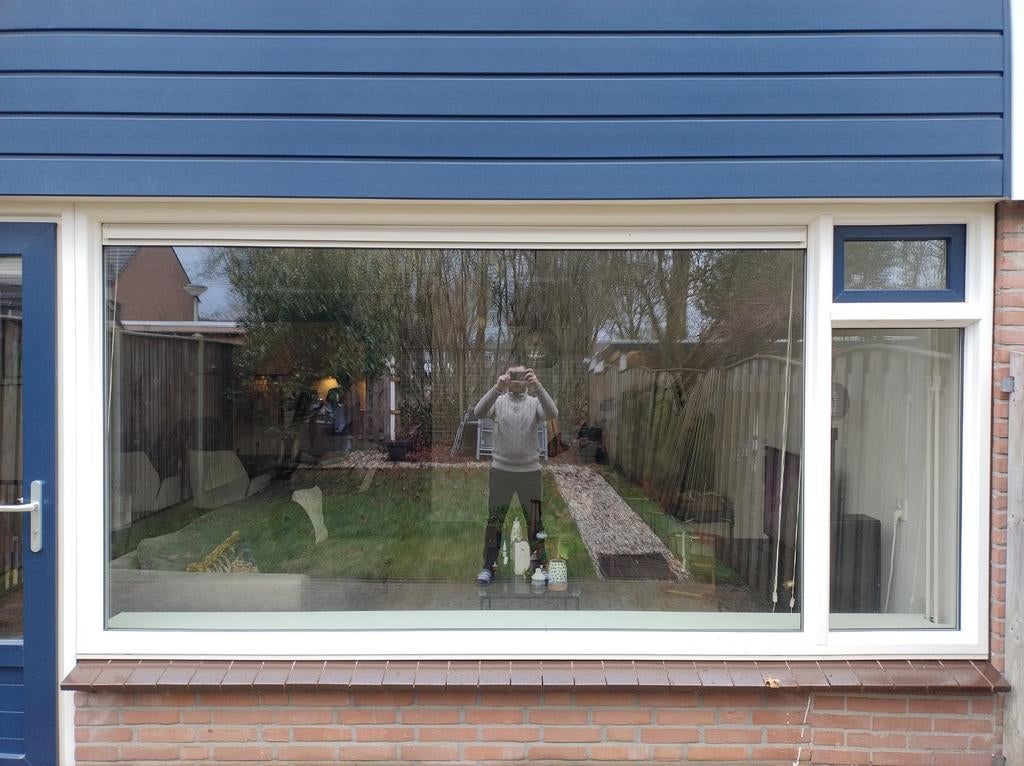 Duco kunststof kozijn met dubbel glas en Veneta zonwering, Ophalen, Gevelraam of Ruit, 160 cm of meer, Zo goed als nieuw