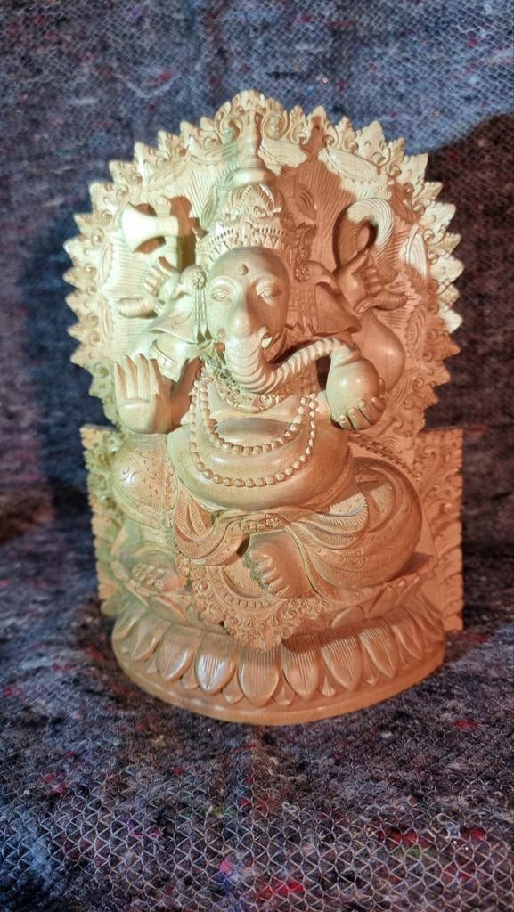 Ganesha hindoe beeld houtsnijwerk, Ophalen of Verzenden