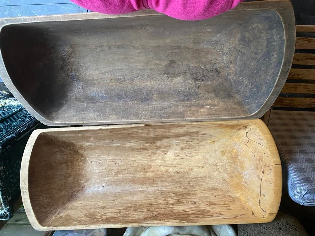 Troggen houten hout trog 2 stuks, Ophalen, Zo goed als nieuw, Rechthoekig, Riet