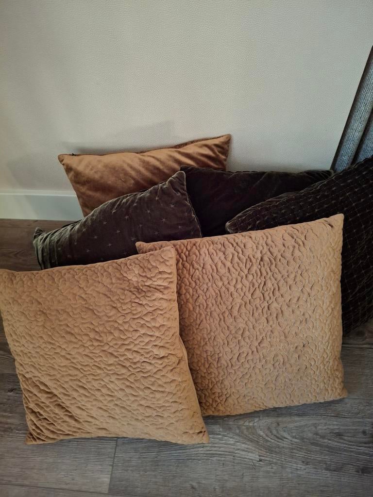 Bruine/groene kussens, Huis en Inrichting, Ophalen of Verzenden, Zo goed als nieuw, Bruin, Vierkant