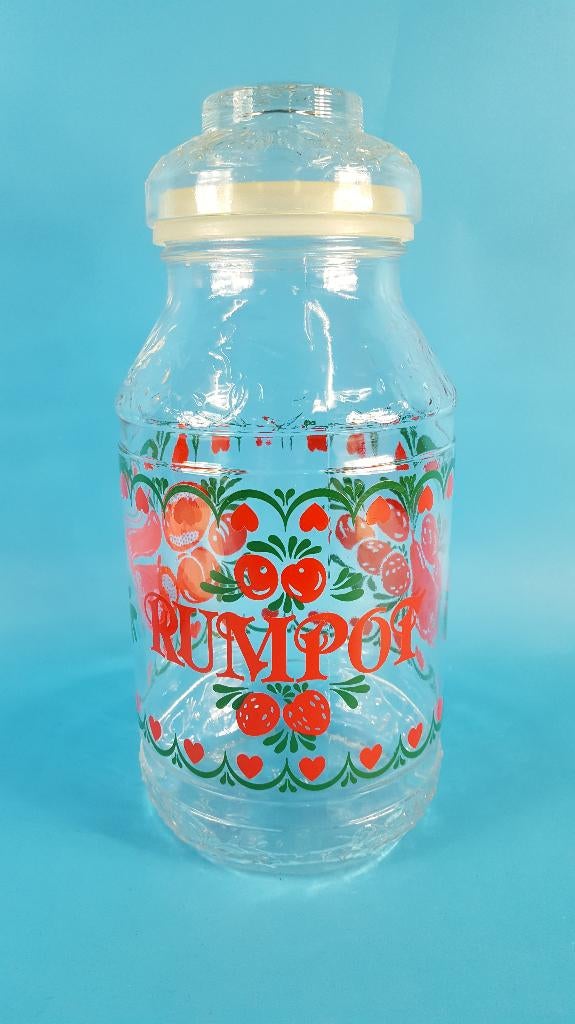 Vintage retro Rumpot glas pot, 3 liter fles met deksel. 7C4, Tweedehands verkoop, Tweedehands verkoop, Gebruikt, Ophalen of Verzenden