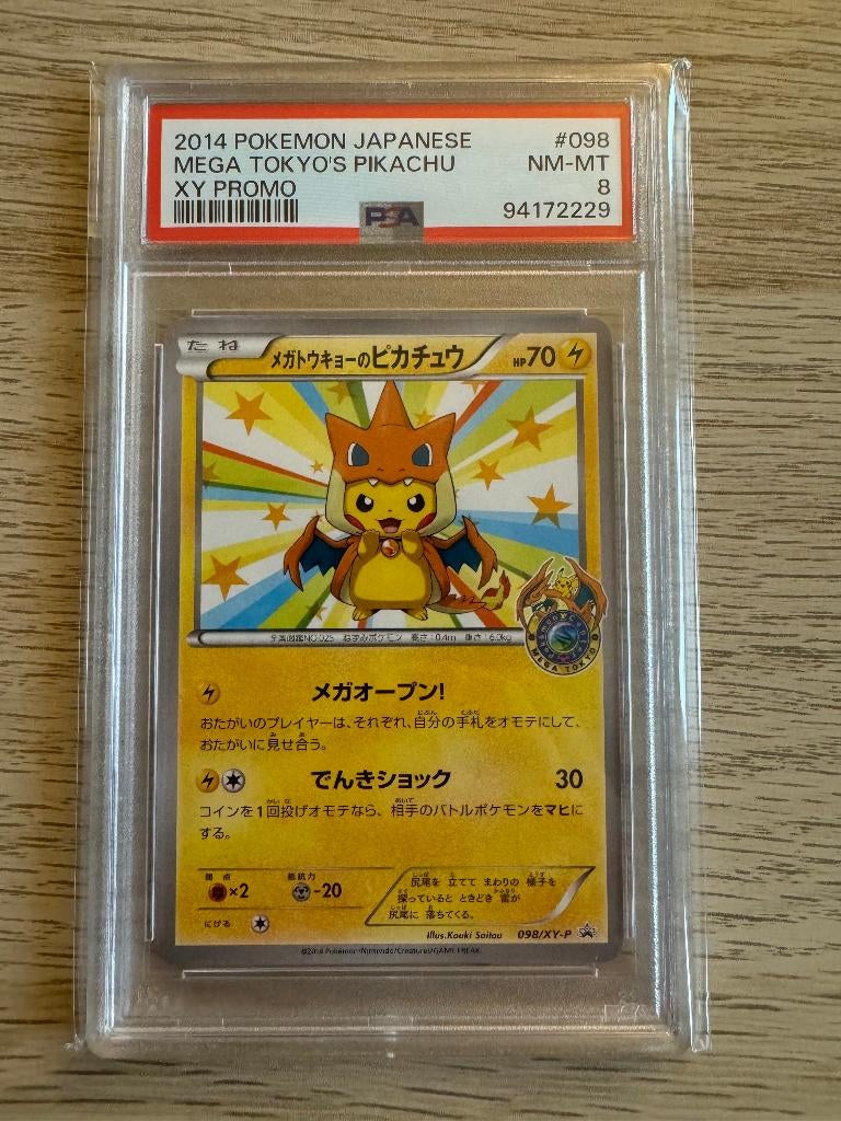 Pokemon Mega Tokyo's Pikachu Poncho 098/XY-P Promo PSA 8, Ophalen of Verzenden, Nieuw, Losse kaart, Foil