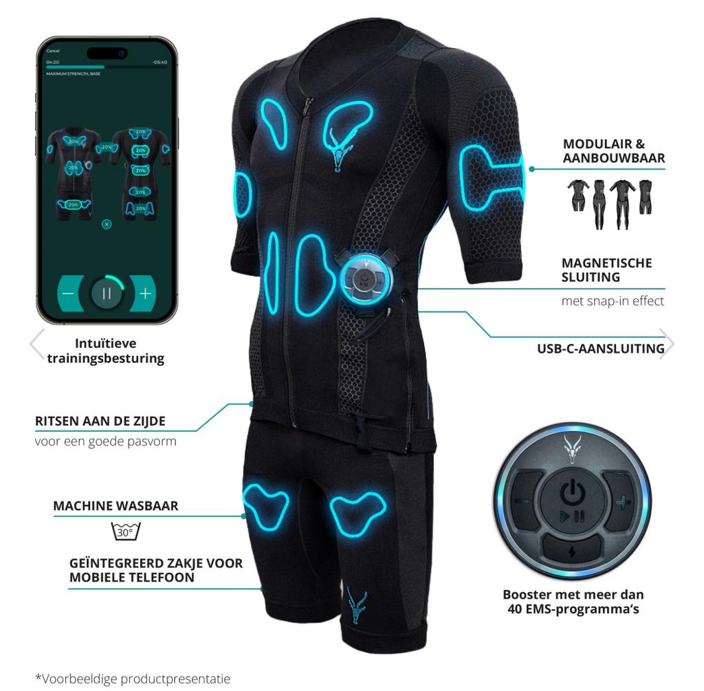 Draadloze EMS Antelope set Shirt/Short/Booster diverse maten, Sport en Fitness, Ophalen, Zo goed als nieuw