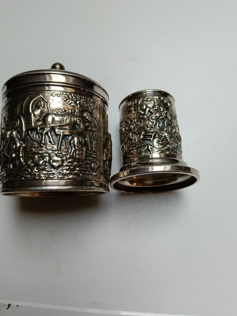 Douwe Egberts verzilverd busje en vaasje, Antiek en Kunst, Ophalen of Verzenden