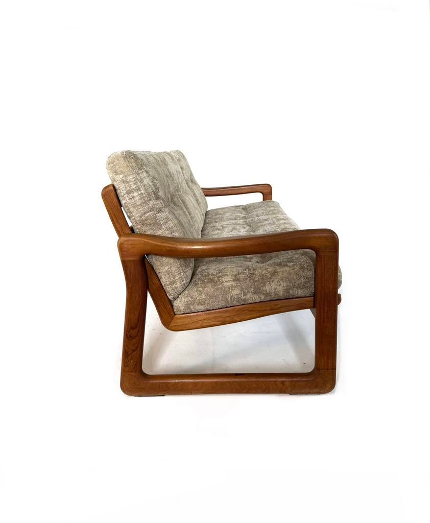 Vintage fauteuil + 3-zits bank, Holstebro Møbelfabrik ‘70, Ophalen of Verzenden, Zo goed als nieuw, Hout, Vintage retro buisframe design rotan webbing papercord deens