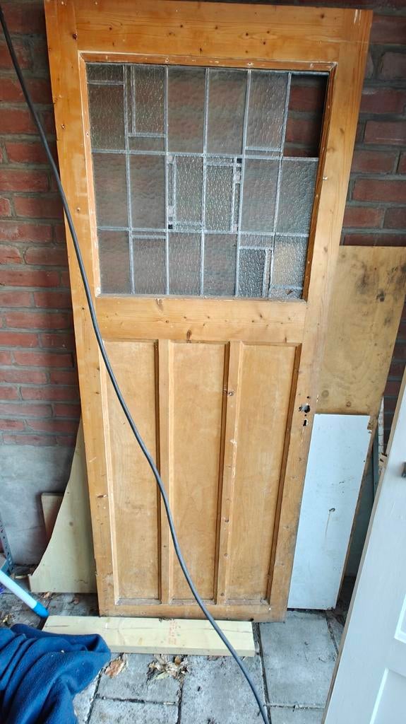 Jaren 30 deur met glas in lood, raampje stuk, Doe-het-zelf en Verbouw, Deuren en Horren, Ophalen, Gebruikt, Minder dan 80 cm, Binnendeur